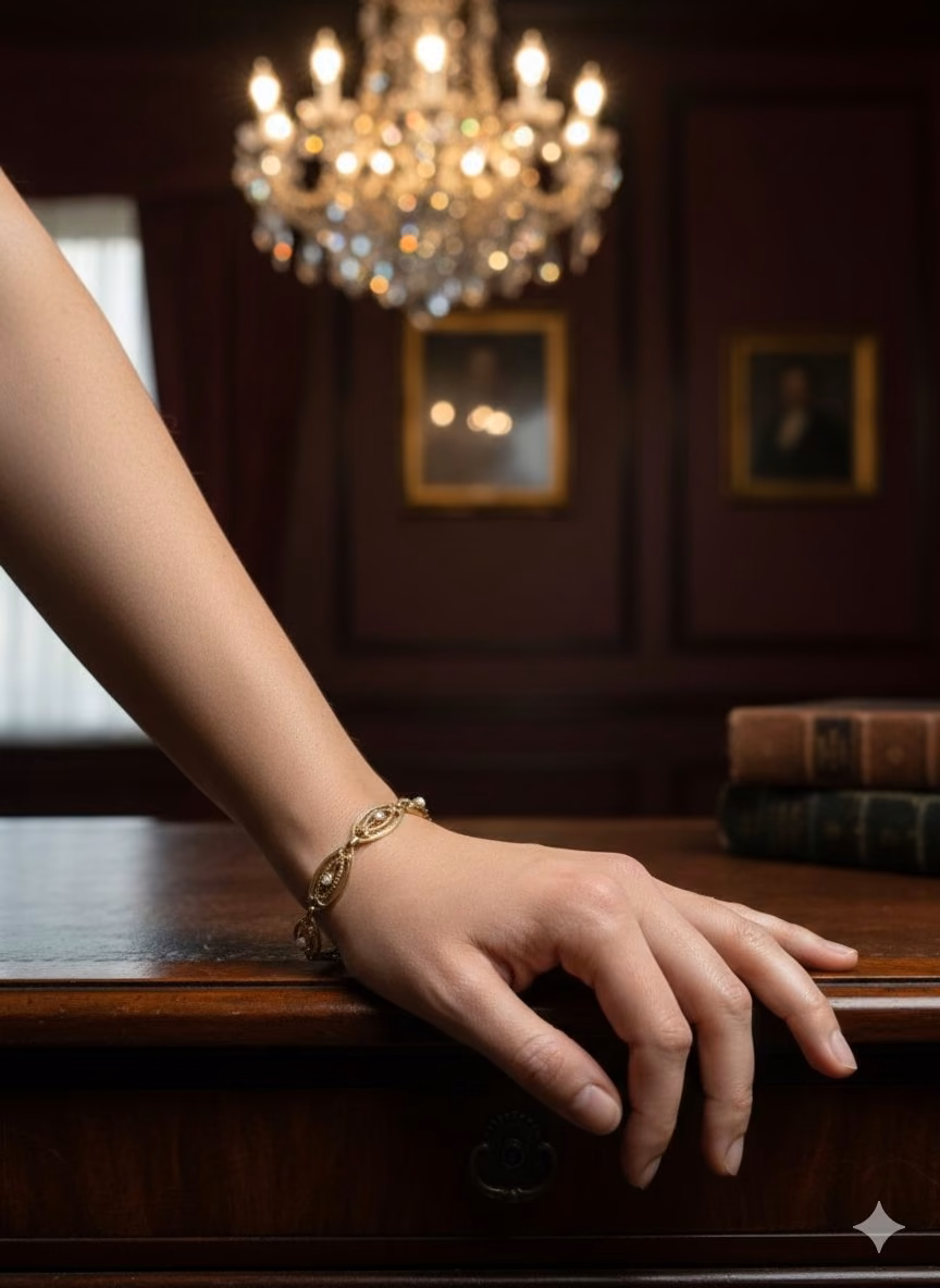 Antique gold filigree navette-link bracelet
