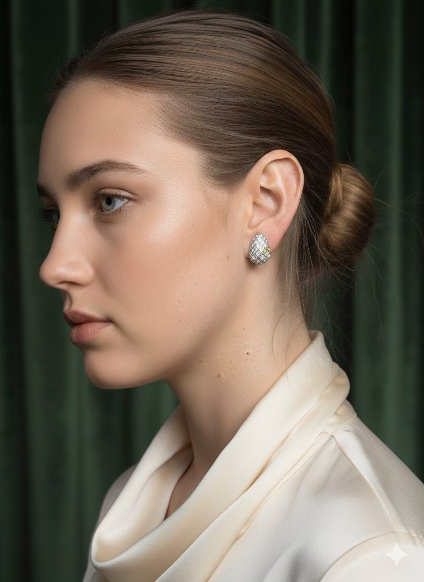 Pavé diamond bombé ear clips