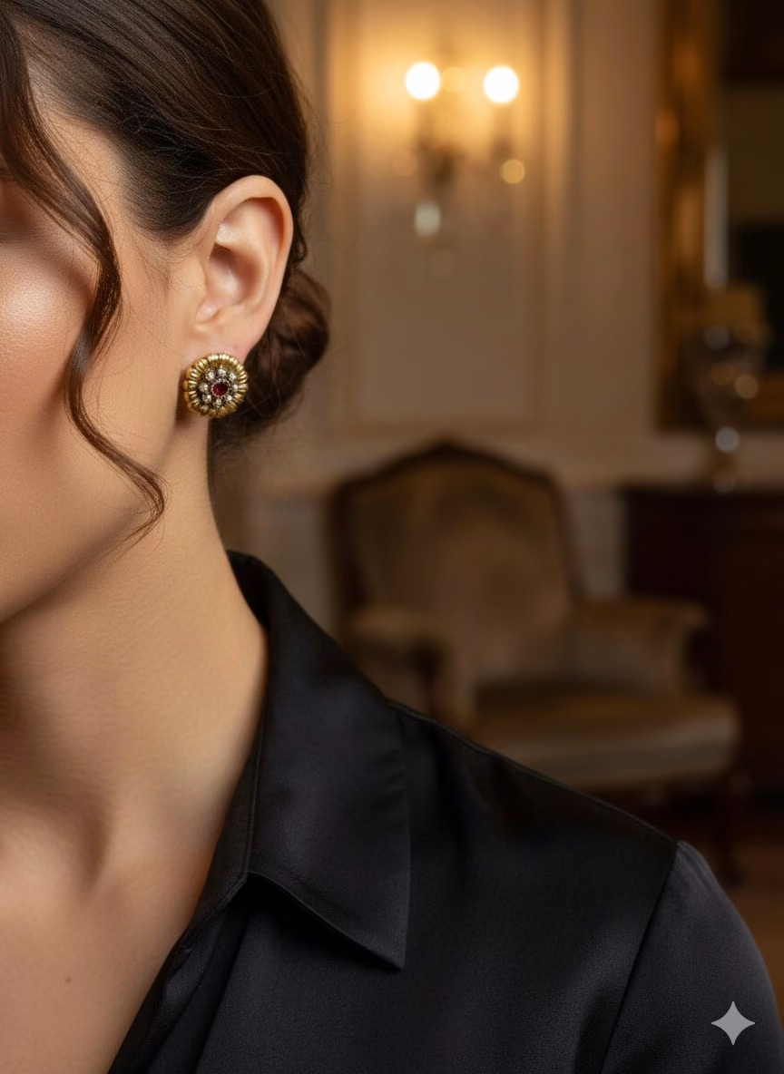 Gold and ruby cluster earrings